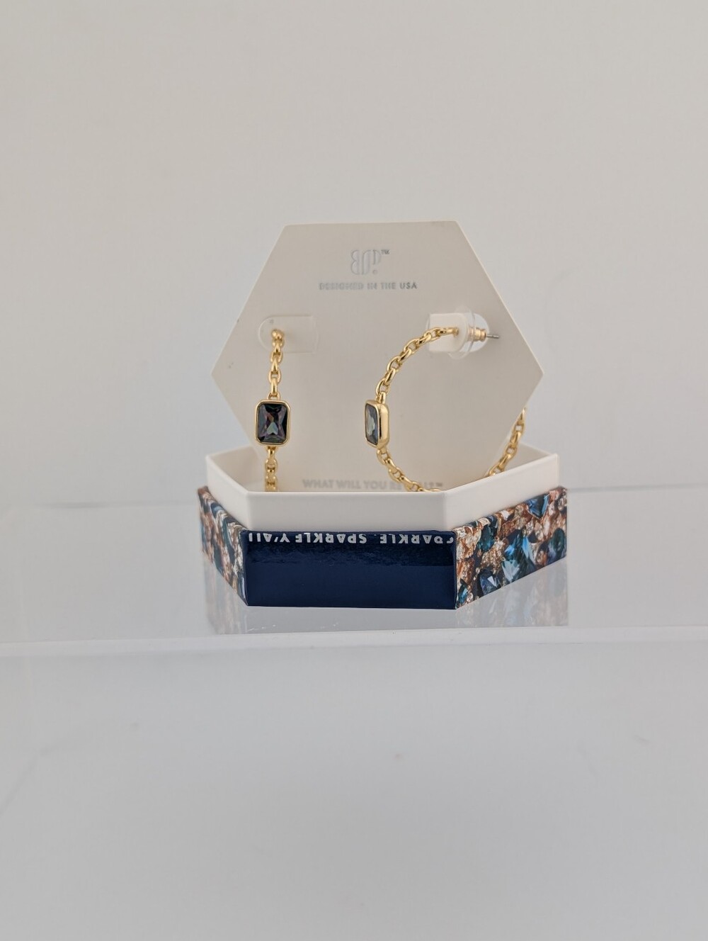 Bomb Party June 2025 Gold Chain Hoop Earrings With Alexandrite Center Stone